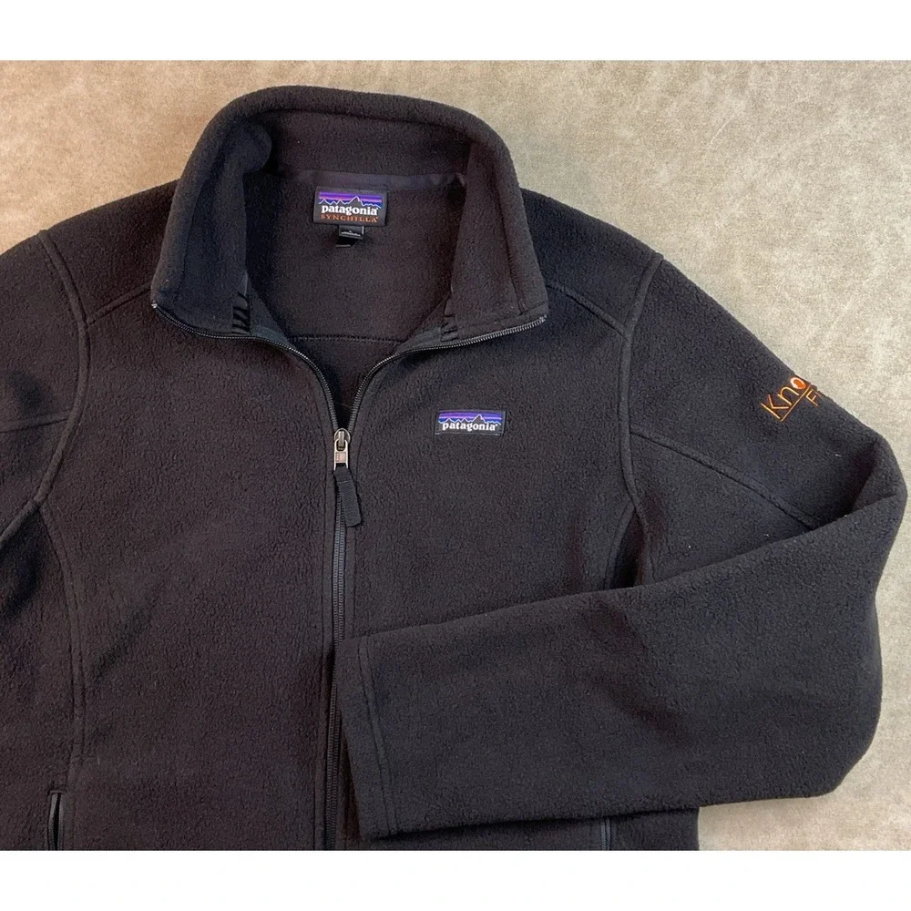 Patagonia Synchilla Fleece Jacket Mock Neck Sweater Women Sz L Black Embroidered